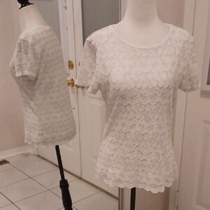 2/$50 Calvin Klein White Lace Fitted Embellished Blouse - Size Small